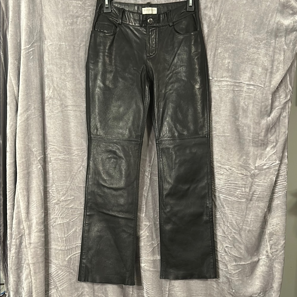 Hugo Buscati Black Flare Leg Leather Pants size 2P
